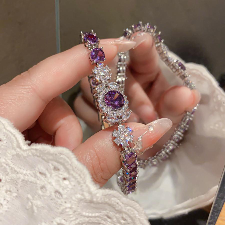 Super Sparkling Zircon Round Flower Bracelet, Light Luxury High End Bracelet, Colorful Dopamine, Exquisite Fashion, Handmade Decoration