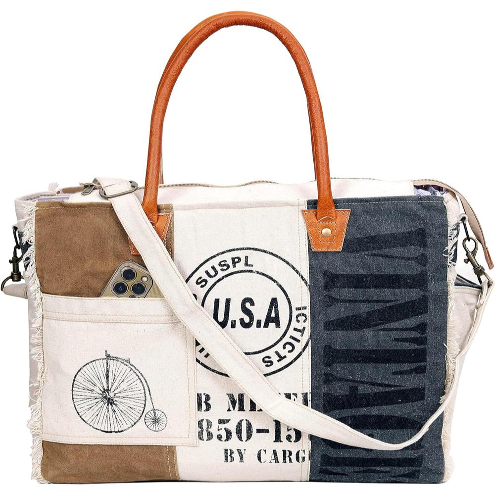Bags SEL De MER Large Crossbody Bag & Cowhide Tote, Upcycled Canvas & Cowhid