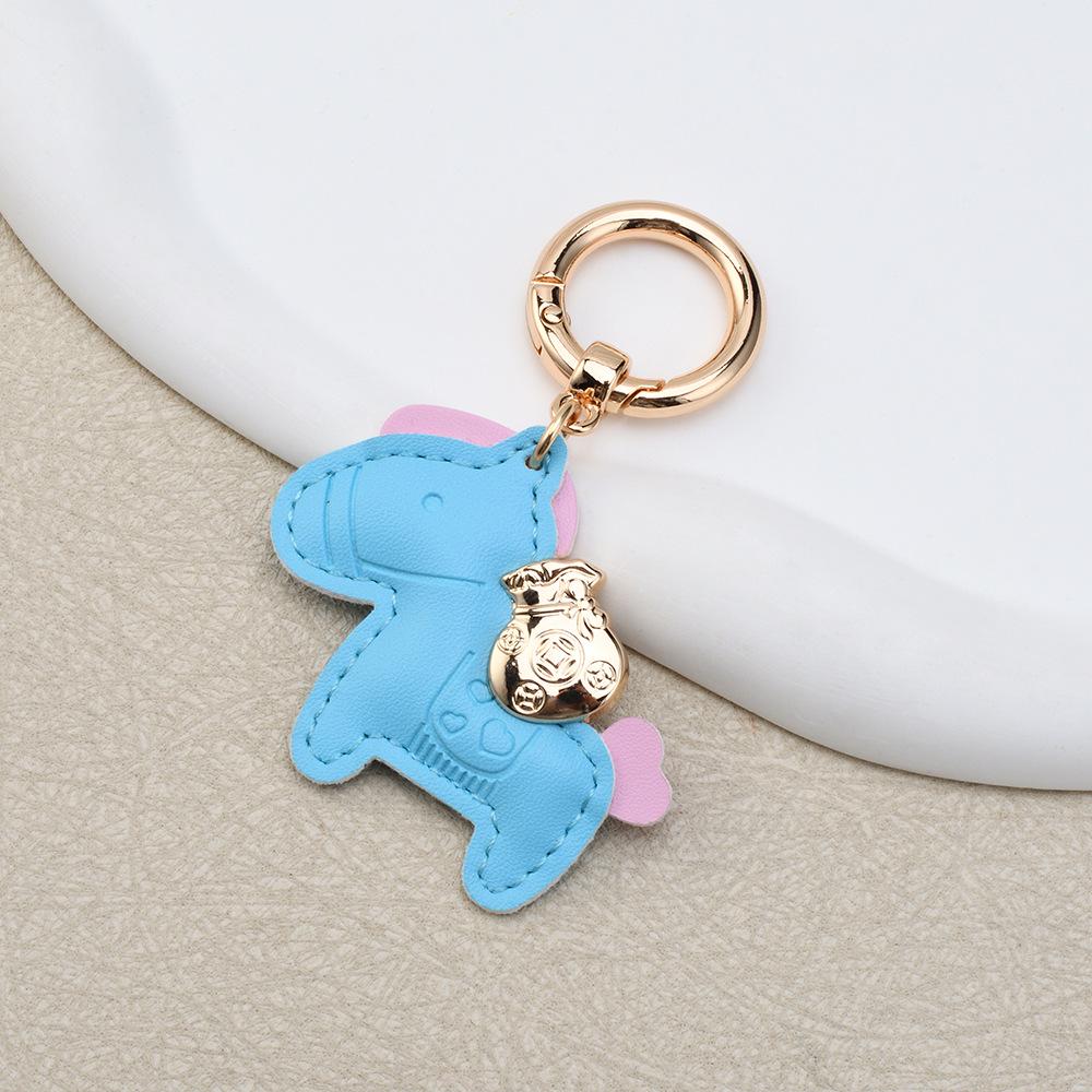 Instant Wealth Leather Keychain: Cartoon Pony Bag Charm & Couple Car Pendant - New Year Gift
