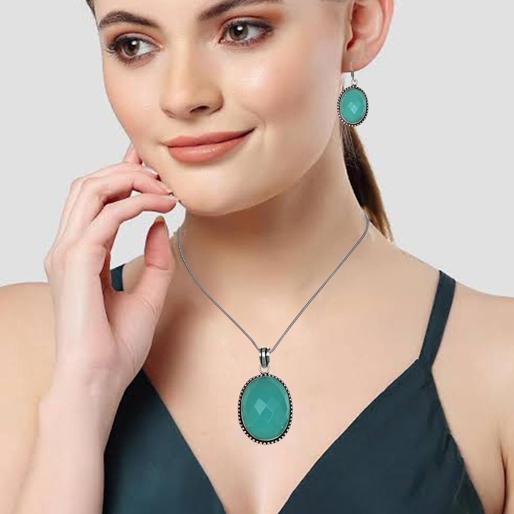 Necklace Chalcedony Natural  Beads Blue 20" Cts Round Sterling