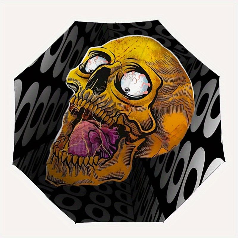 1pc Skull Art Automatic Open/close Folding Umbrella, Compact Portable Travel Umbrella, Durable Construction yy250809068