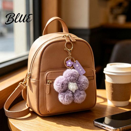 Lightweight Bag Charm Plush Flower Keychain for Backpack, Fuzzy Floral Keyring Decorative Pendant Charm, Women Girls Handbags Accessory Keys