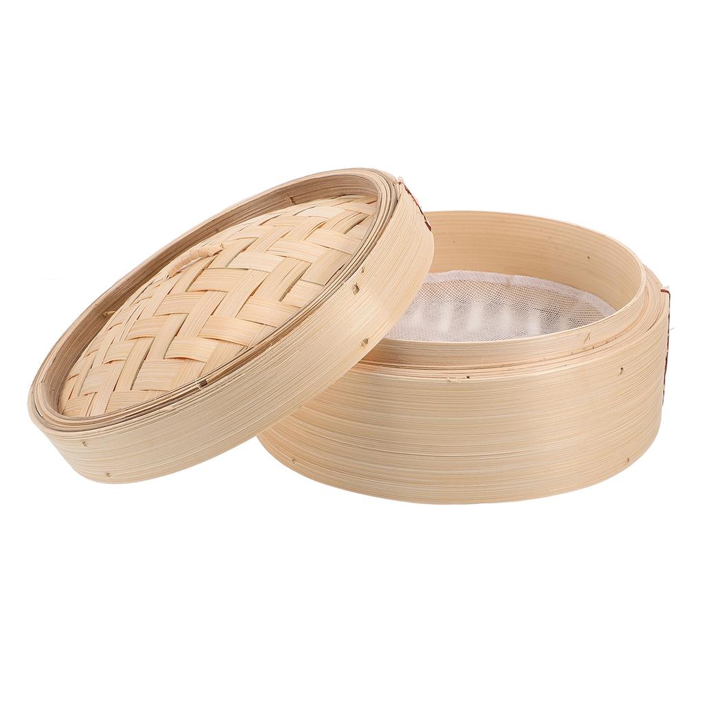 2Pcs 8 Inch Bamboo Steamer with Lid Woven Eco Friendly Kitchen Cookware for Chinese Dim Sum Steaming Lotus Leaf Style