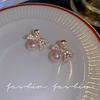 Korean New Exquisite Bow Pearl Stud Earrings For Women Contracted Crystal Heart Shape Earring Girl Temperament Jewelry
