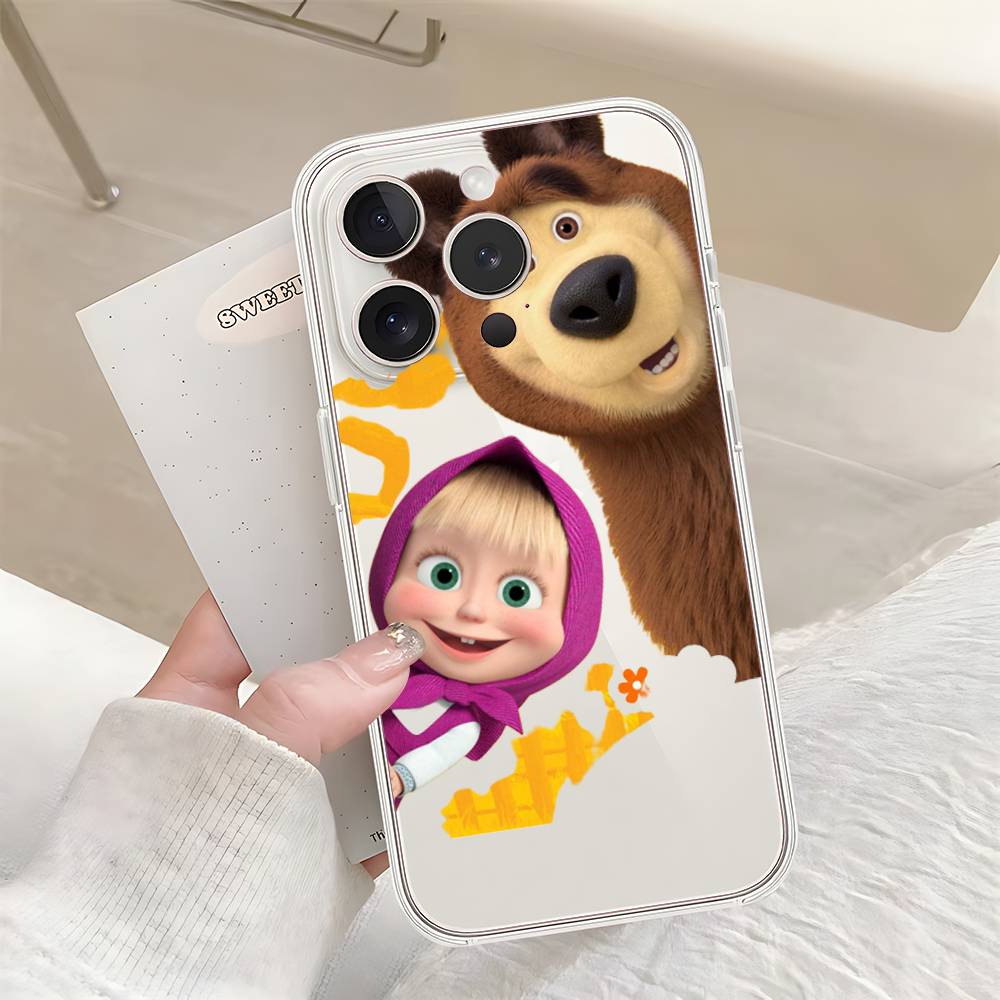 

Phone Case Masha And The Bear For iPhone 17 16e 16 15 14 13 12 11 Mini Air Pro Max X XR XSMax 7 Plus Transparent Soft Back Cover iPhone 16 Pro