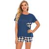 Womens Fashion Modal Plaid Color Leopard Tee and Shorts 2pcs Set Loungewear Pajamas Set All Seasons
