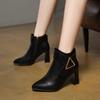 New Thick Heeled Short Boots Pointed with Belt Buckle Fashionable High Heeled Boots