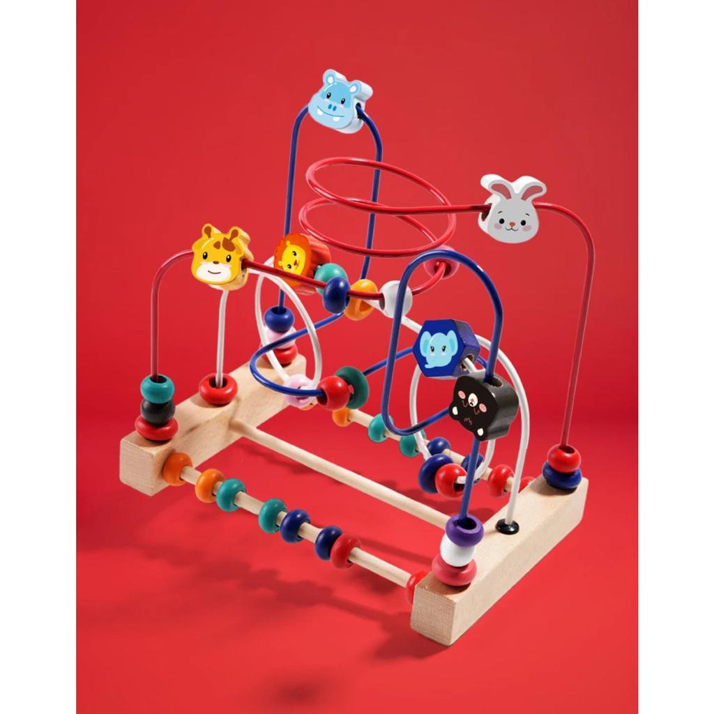 Wooden Toys Bead Maze Colorful Animals Fruits Shapes Educational Counting Learning Circle Toys Kids Classic Gifts for Toddlers
