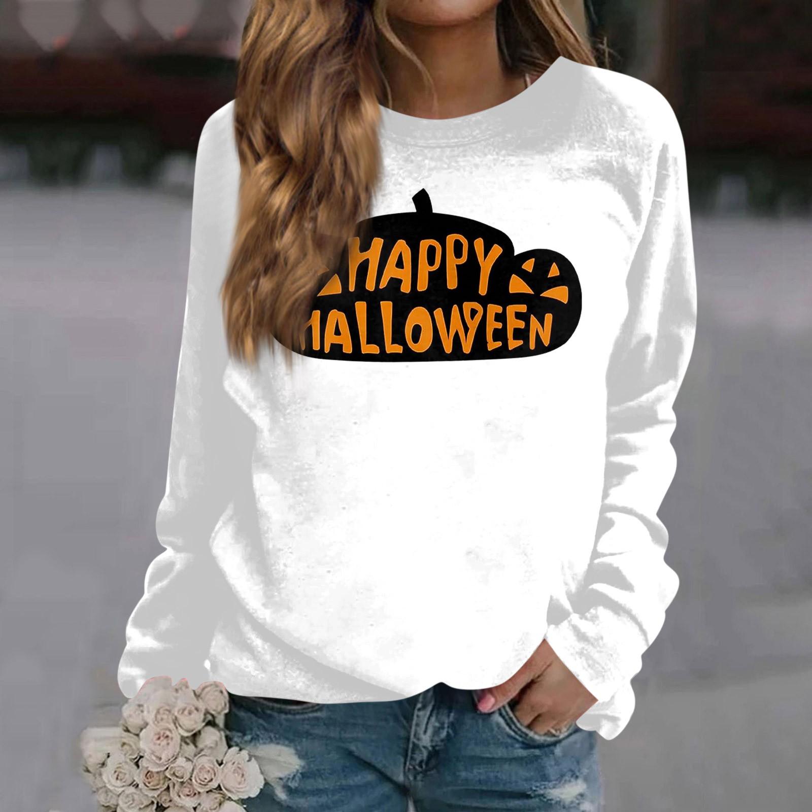 

Women s Fashion Casual Long Sleeve Halloween Printed Round Neck Sweater Top XXL чёрный