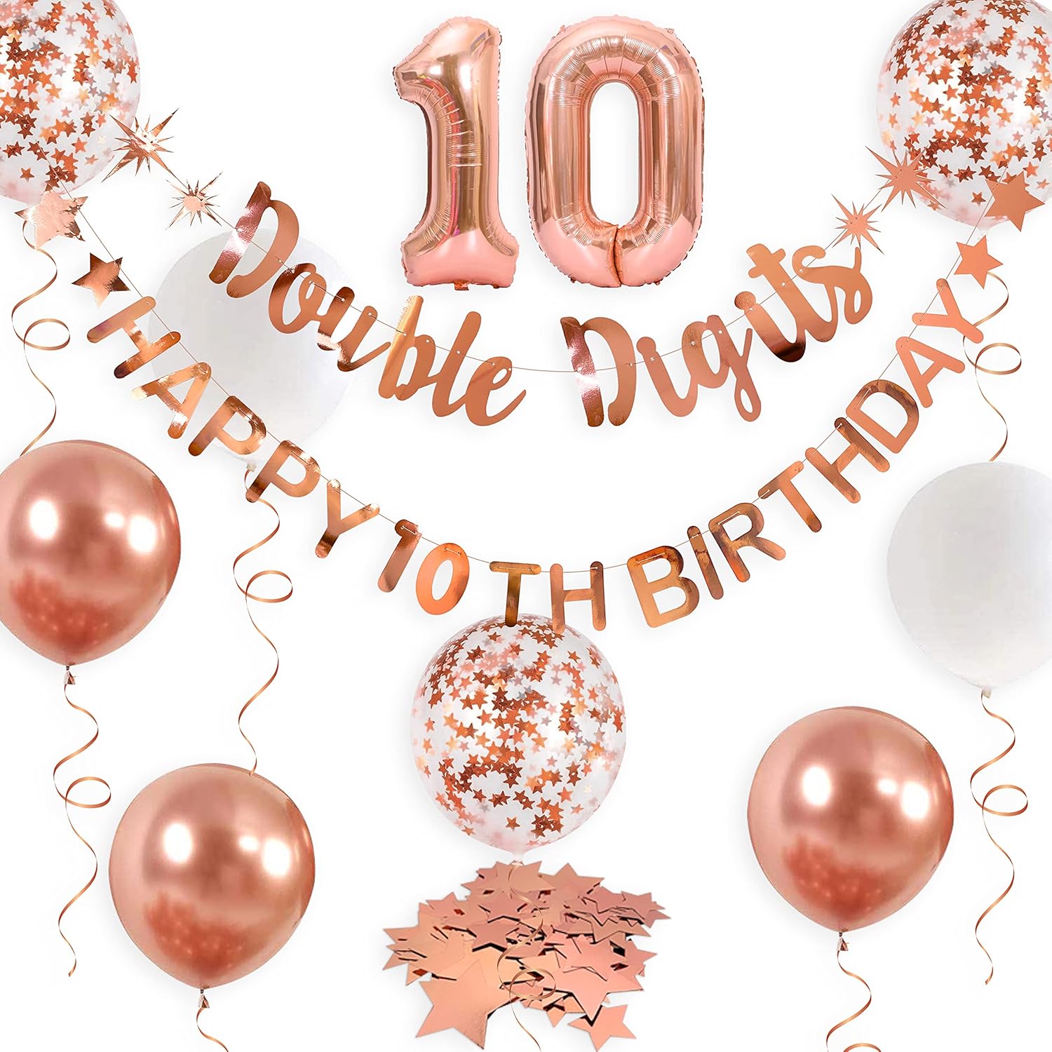 Rose Gold Thirty & Fabulous Happy 30th Birthday Banner Garland Foil Balloon 30 for Womens 30th Birthday Decorations Hanging 30 and Fabulous Cheers to Double digits 10th
