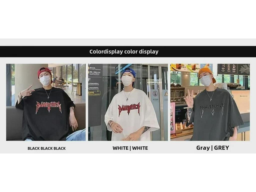Męski letni T-shirt z krótkim rękawem o luźnym kroju z modnym nadrukiem literowym - nowy styl amerykański, bawełna 240g