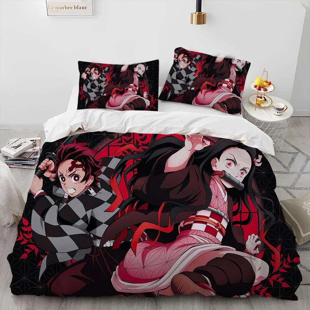 Beautiful Bedding Set Demon Slayer 3D Printed Cozy Soft Duvet Cover King Queen Twin Size Birthday Gift Bedroom Decoration