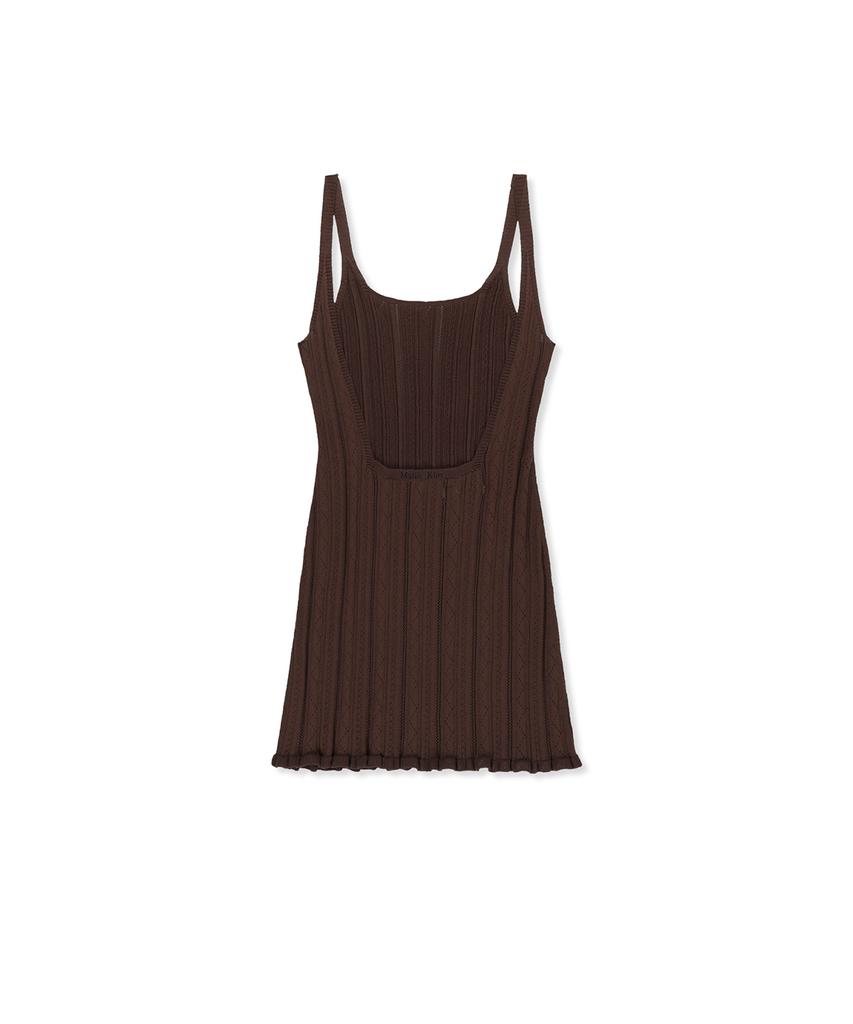 Mattengkim Open Back Ribbed Knit Dress In Brown