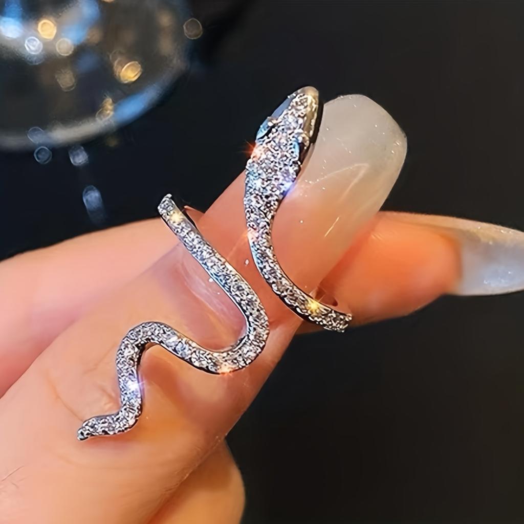 1pc Chic Wrap Ring Trendy Snake Design Paved Shining Rhinestone Golden Or Silvery Make Your Call Match Daily Outfits Party Accessory