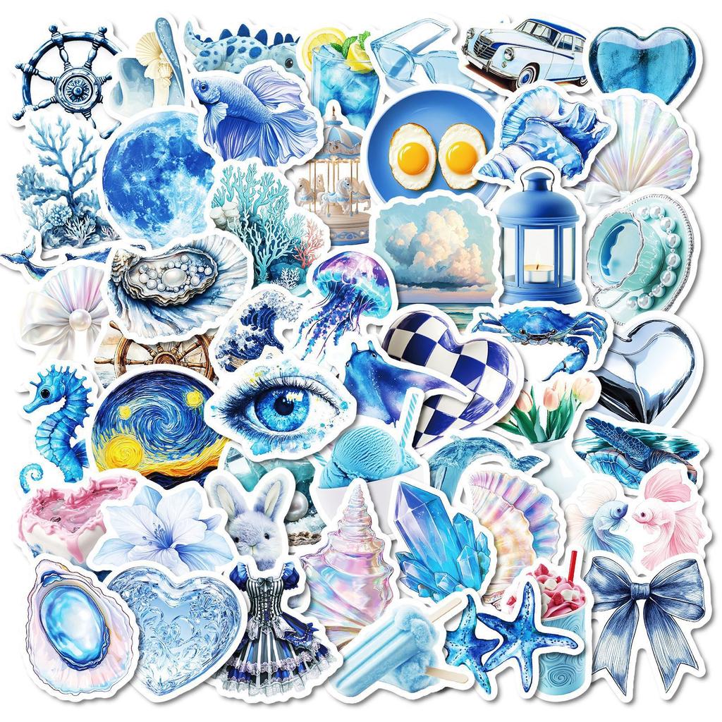 50 Dreamy Blue Graffiti Stickers Blue Planet Crystal Conch No Repetition Decorative Stickers