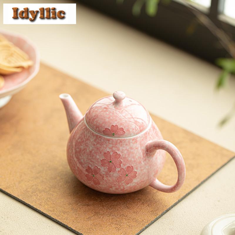 170ml Handgeschilderde Reliëf Kersenbloesem Theepot Japanse Thee Infuser Pot Thee Trekkoker Met Gat Voor Bal Thee Services Ambacht