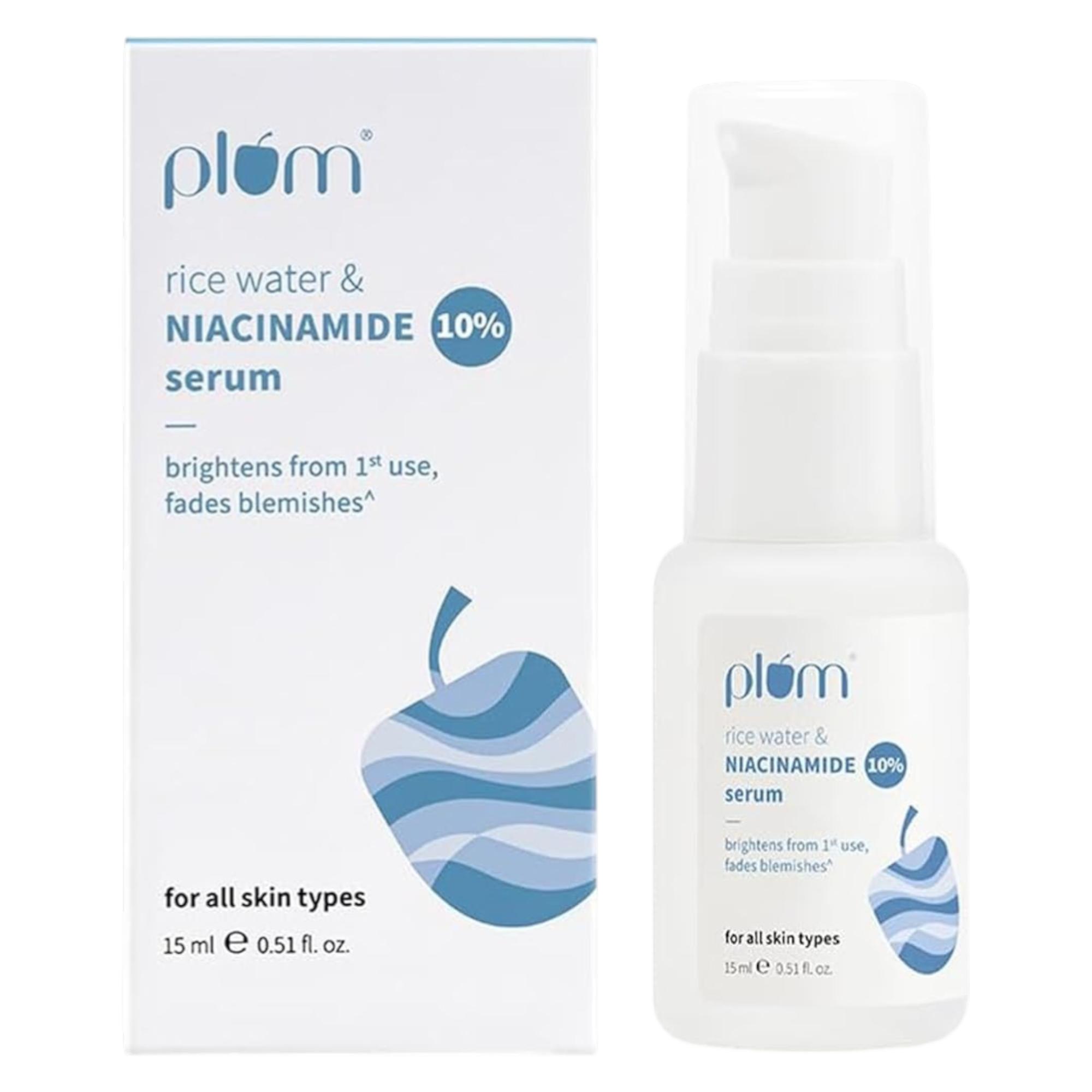 Plum 10% Niacinamide Face Serum With Rice Water For Oil Control Bright Look Lightweight Pump All Skin Types 15 ml