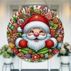 Festive Santa Claus Candy Pattern Round Wooden Hanging Plaque Wall Art Home Decor Durable Festive Door Sign for Holiday Party Indoor Decoration