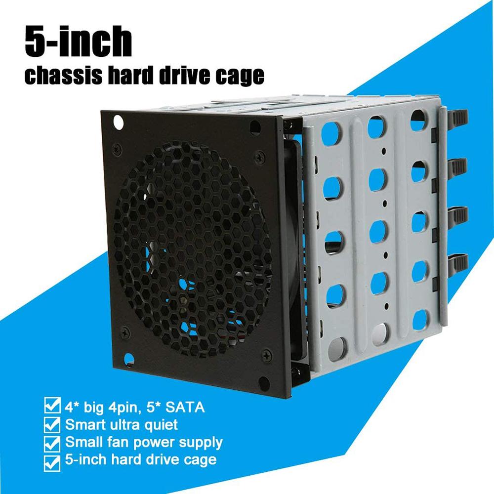 5,25-Zoll-zu-5x-3,5-Zoll-SATA-SAS-Festplattenkäfig-Rack Festplattengehäuse mit Lüfter Festplatten-Schlitten-Caddy-Adapter