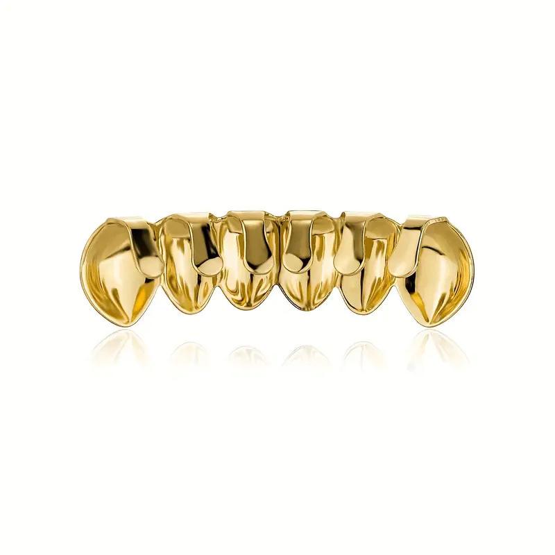 18K Gold Plated Kupfer Hip Hop Grillz mit Köperbindung - Oberes und Unteres Set, Europäischer Bestseller