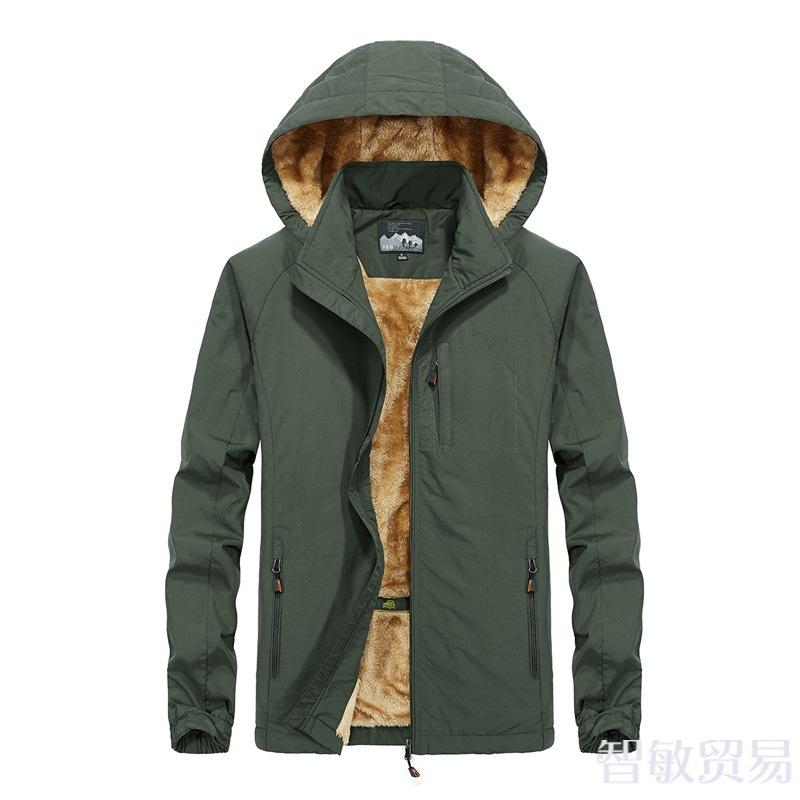 

Autumn and Winter New Velvet Jacket Autumn and Winter Solid Color Zipper Pocket Jacket Warm Large Size Men s Clothing 5XL армія зелений колір