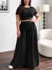 Plus Size Women's Two-Piece Set: Stylish Short-Sleeve Top & Loose Pants
