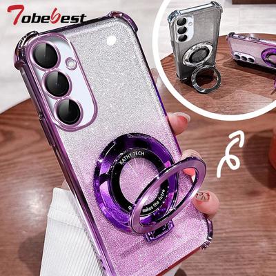 Shockproof Glitter Plating Case For Samsung Galaxy A17 A07 5G For Magnetic Phone Holder Soft Silicone Cover