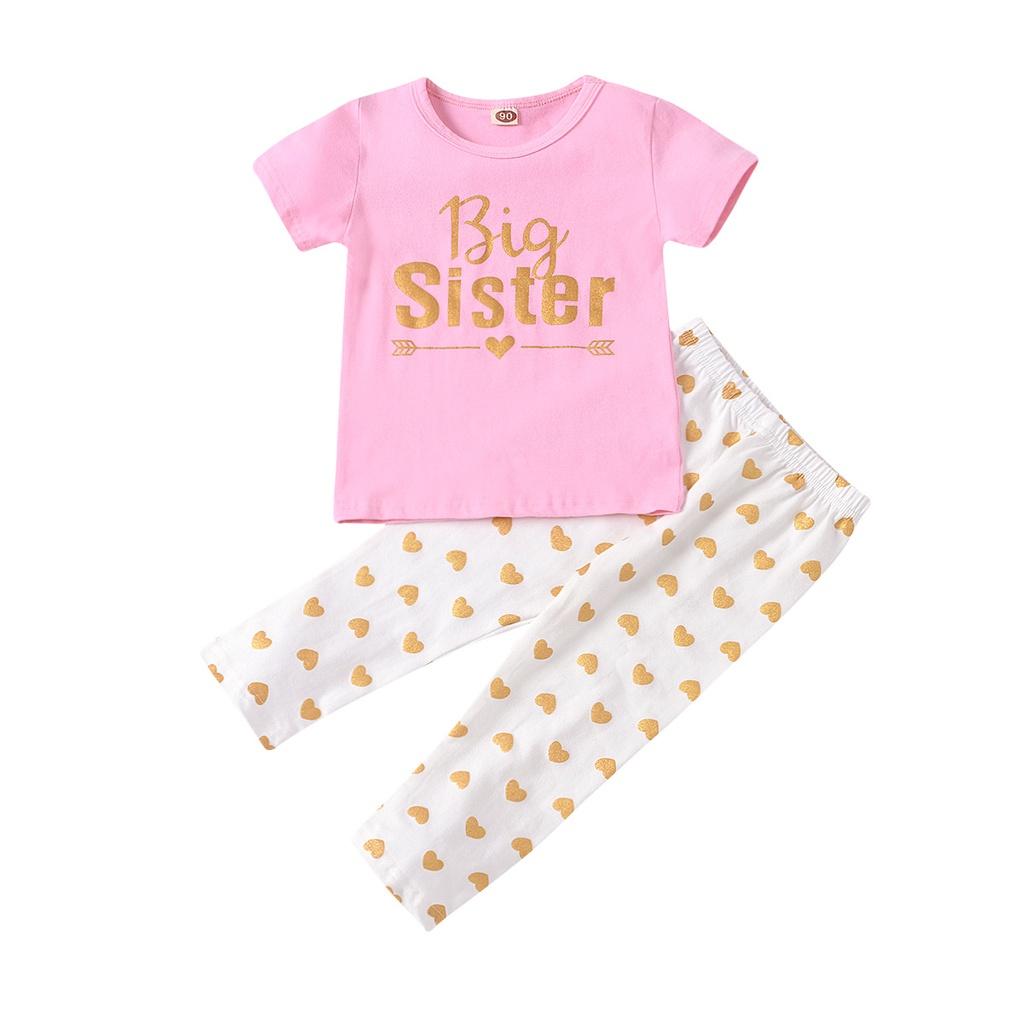 Cooles Geschwister-Set (Große Schwester) mit Hose, Goldener Buchstabendruck, Perfekt für Frühling, Sommer und Herbst