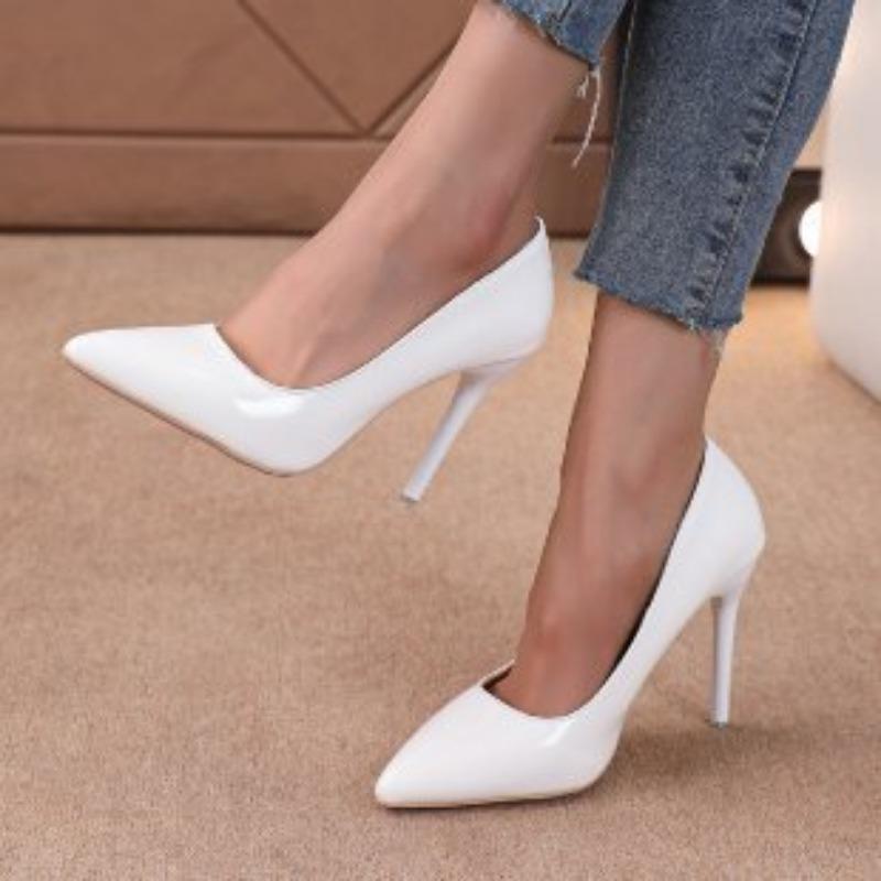 Summer new large-size fashion single shoes pointed head shallow mouth high heels patent leather stiletto women's shoes
