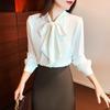 Elegante weiße Hemden mit Schleifenkragen für Damen, Langarm, Koreanische Modekleidung, Blusas Mujer, Arbeits-Chiffonblusen, Büro-Damenoberteile, Y2k