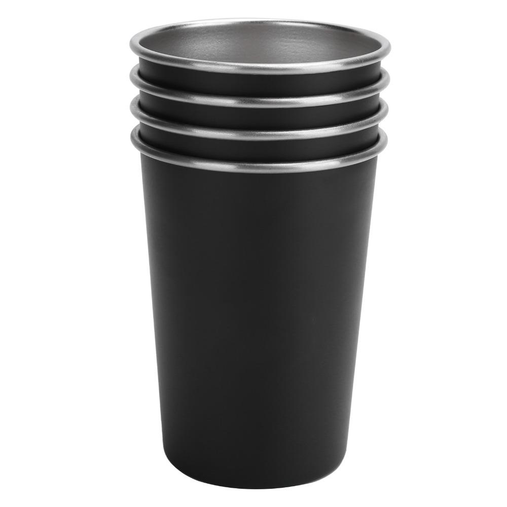 4PCS Black Drinking Cup Durable Beverage Cup Lightweight Stainless Steel Cup  Outdoor Camping