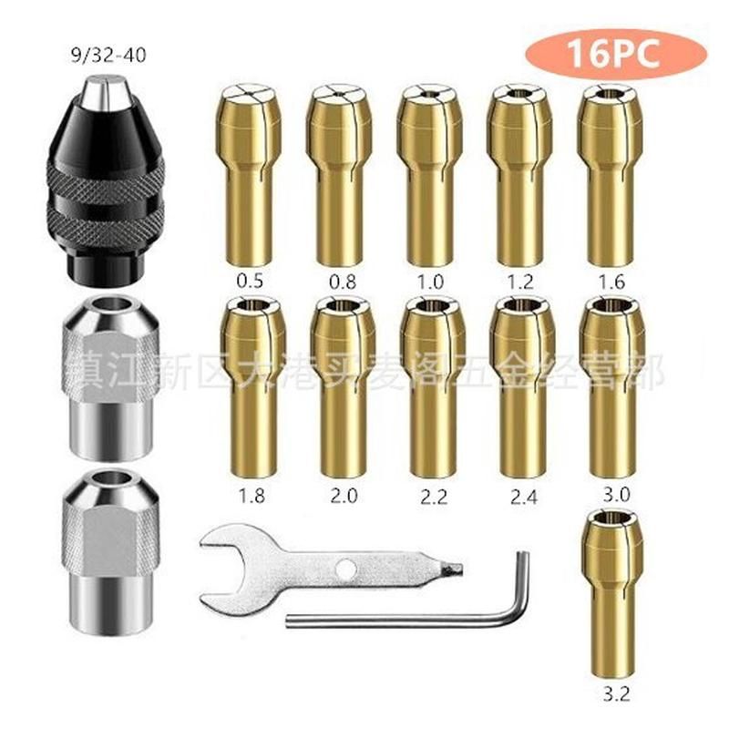 

Electric Grinder Accessories Black Nut with Brass Chuck Motor Copper Core Copper Chuck Miniature Electric Drill Electric Grinding Head Accessories 16pc inch chuck combination