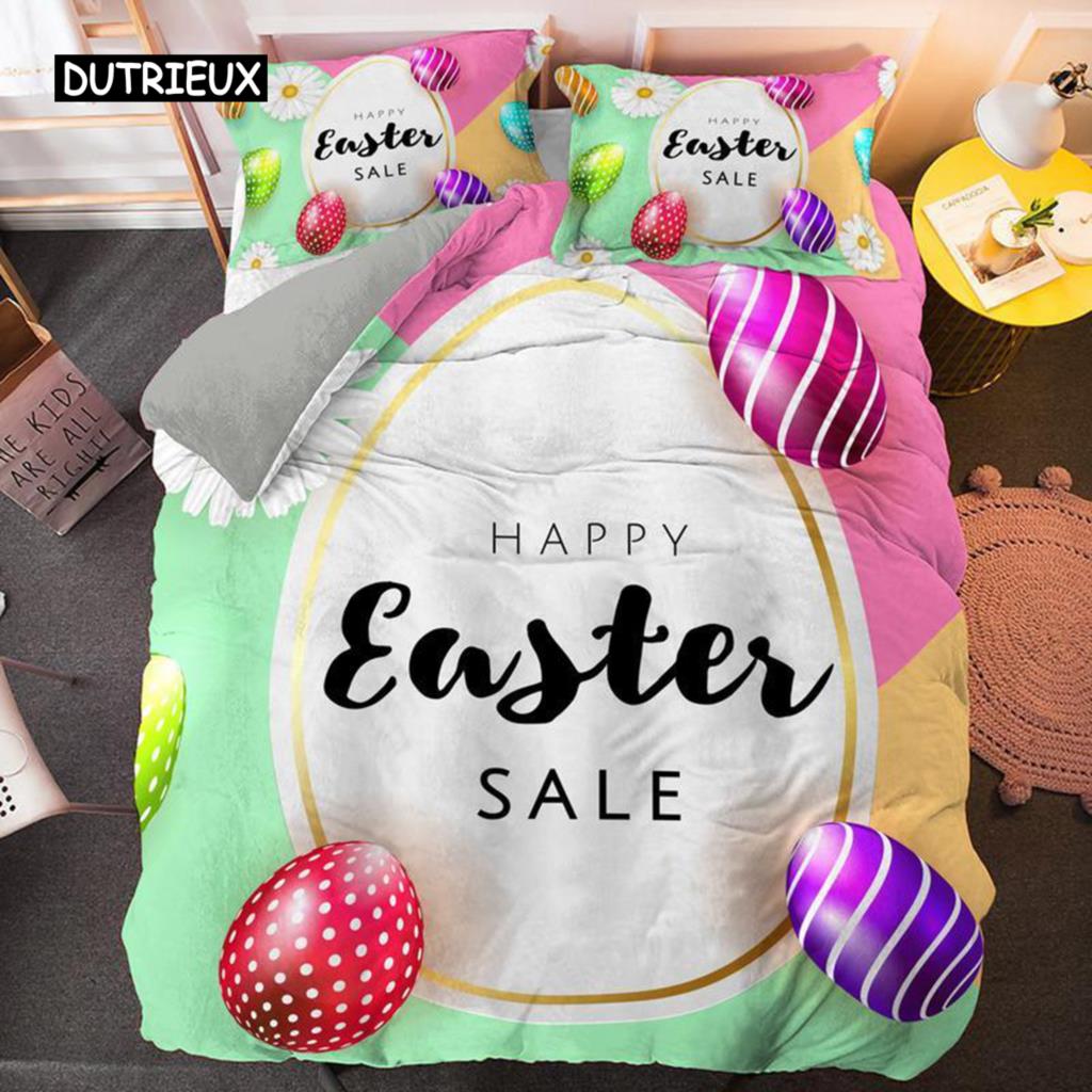 

Пасхальный комплект пододеяльников из микрофибры, комплект постельного белья с цветным яйцом для мальчиков и девочек, удобный пасхальный пододеяльник размера Queen King Size EU single(135x200cm)