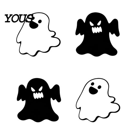 Halloween Wooden Coasters 4Pcs Coasters, Spooky Ghost Skull Design Drink 2D Heat-Resistant Practical Holiday Housewarming Gifts Round Mats for Coffee