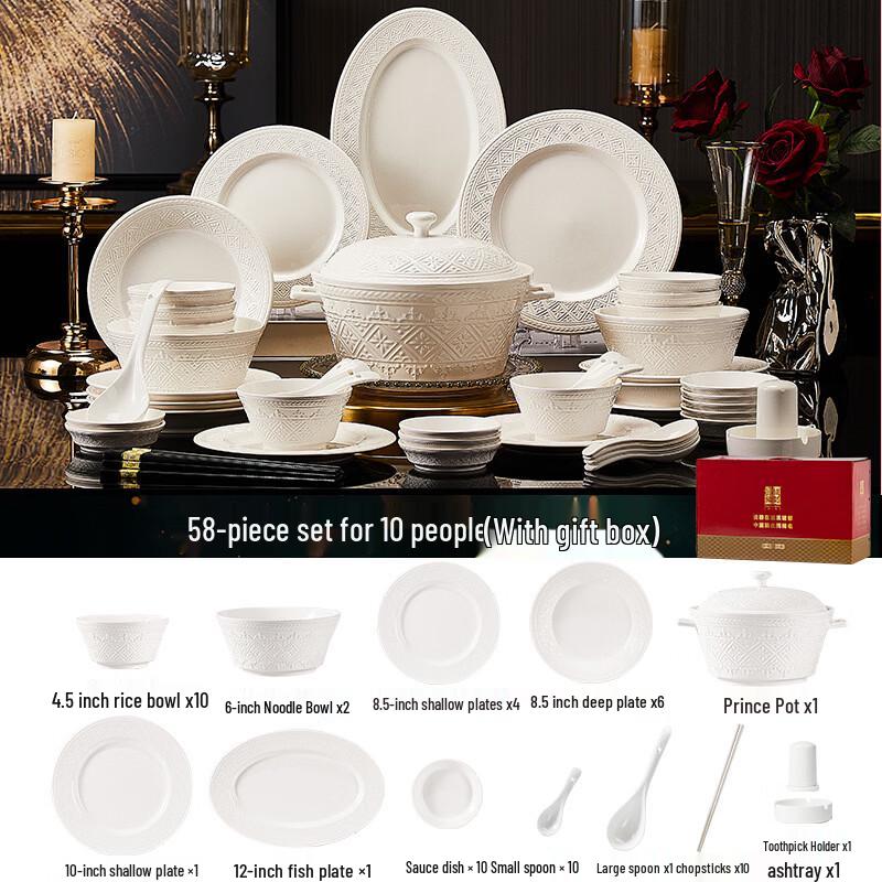 Ru Han 58-Piece Nordic Underglaze Bone China Dinnerware Set