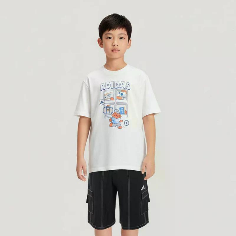 Adidas Casual Sports Set Cartoon Print Round Neck Short Sleeve Shorts Kids sets KH0242