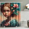 Charming Girl With Flowers Waterproof Shower Curtain