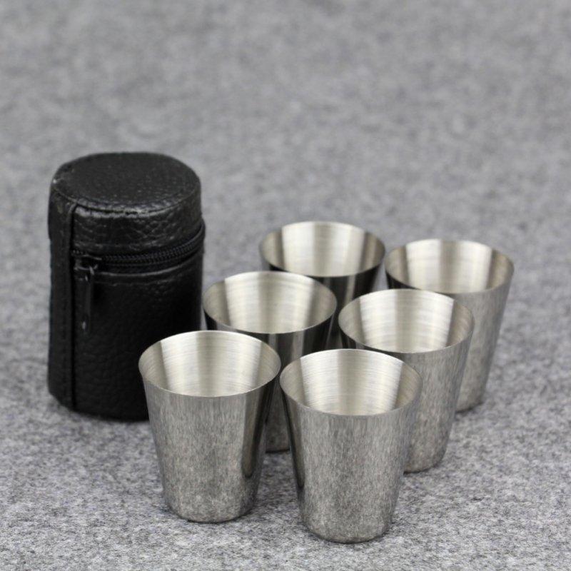 4/6Pcs/set Tainless Steel Shot Glass With Storage Bag  Outdoor Practical Travel Mini Cups Set For Whisky Wine Portable Drinking