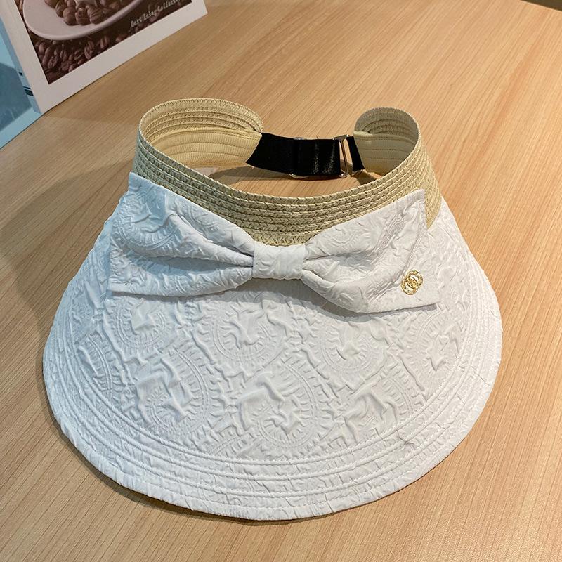 Niche Pleated Seersucker Empty Top Hat Children's Summer Small Fresh Bow Sun Hat Big Brim Sun Hat