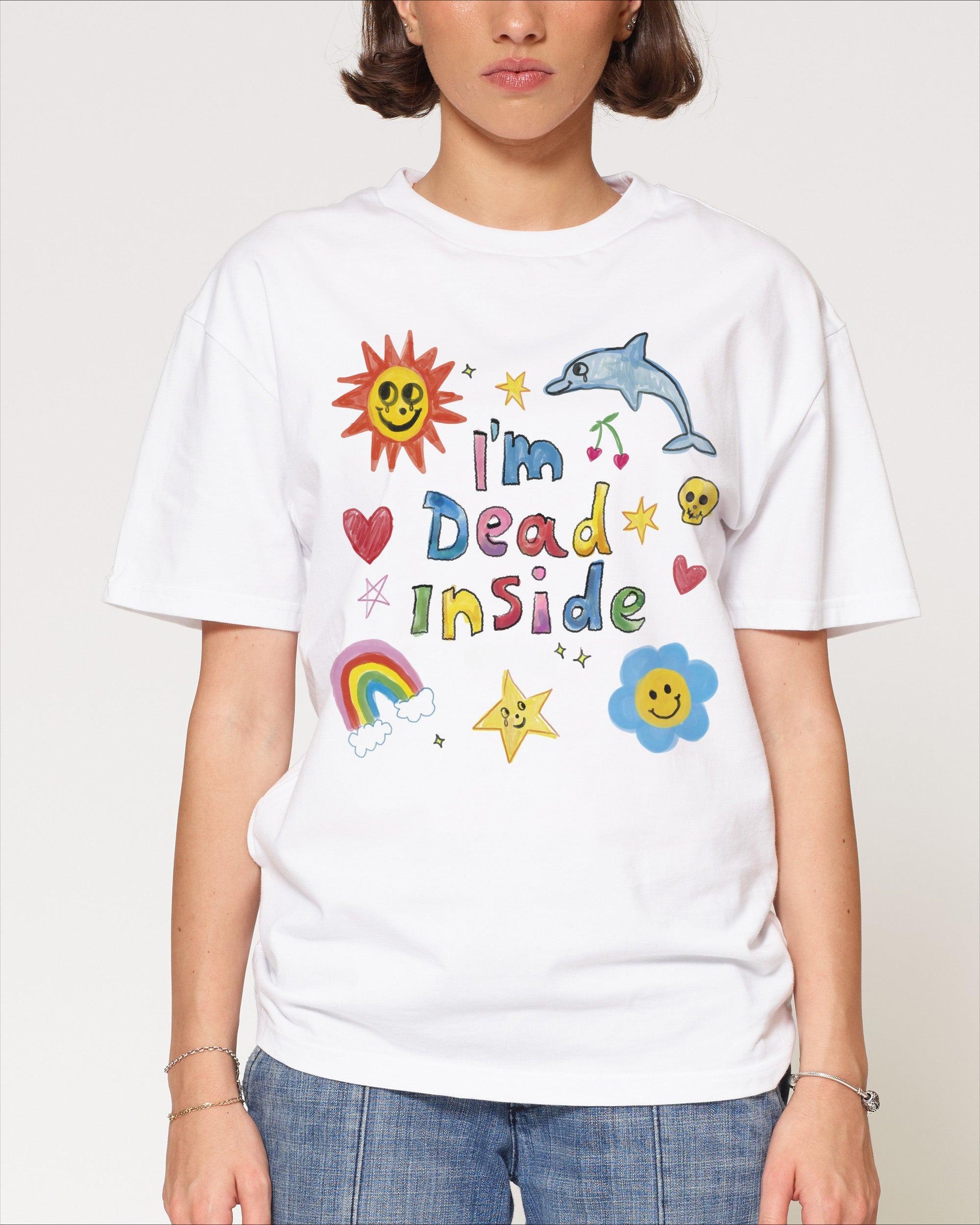 Im Dead Inside T-Shirt Herren Damen Niedlich Doodle Grafik T-Shirt Bunt Glücklich Traurig Streetwear Kurzarm Lässig Übergroßes Oberteil M