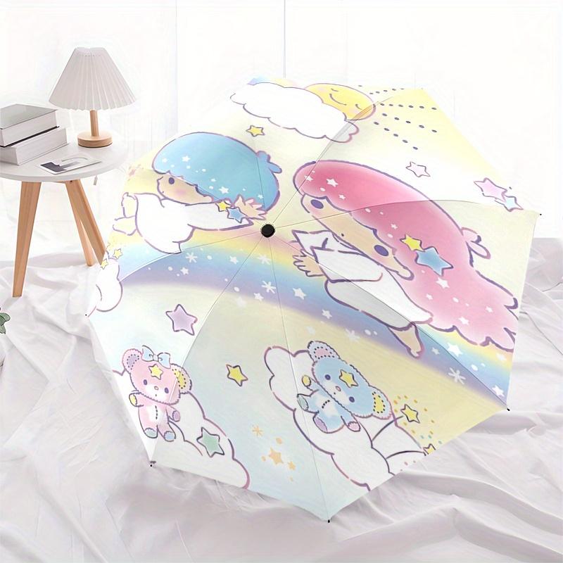 Little Twin Stars, Rainbow Automatic opening and closing folding umbrella with 8 rib frame and compact travel design, perfect for all occasi