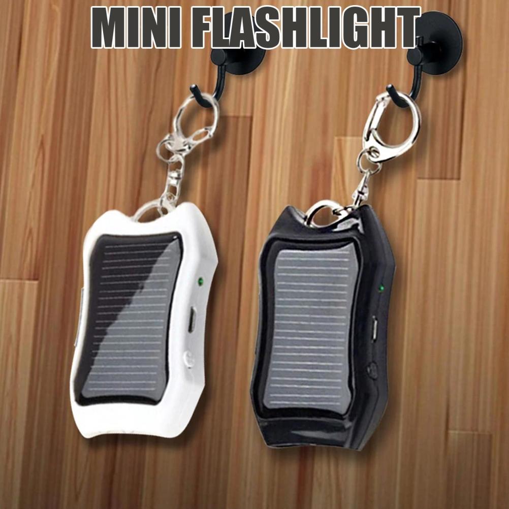 Solar Portable Charger Keychain Mini Power Bank LED Flashlight Outdoor USB Battery Pack Emergency