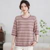 Plus Size Striped Round Neck Maternity T-Shirt for Middle-Aged and Elderly Women - Simple, Comfortable, and Versatile for Commuting.