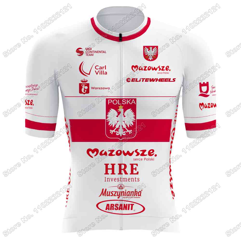 Team Mazowsze Serce Polski Cycling Jersey 2023 Poland Champion Set Men Cycling Clothing Road Bike Shirts Suit Bicycle Pants