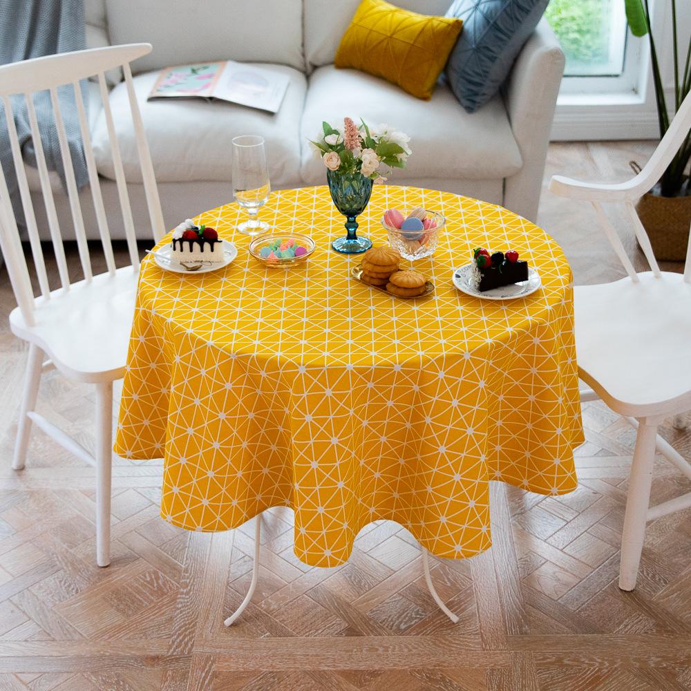 Хлопковая и льняная скатерть Геометрическая полосатая Свернутый край Круглый Кофейный столик Столовая скатерть diameter 100cm