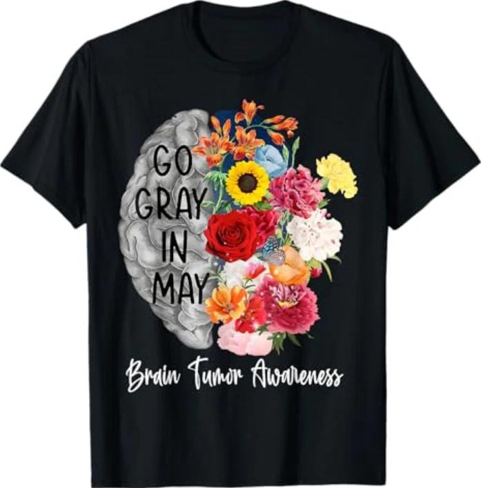 Brain Cancer Tumor Awareness Go Gray In May Flowers Tshirt S