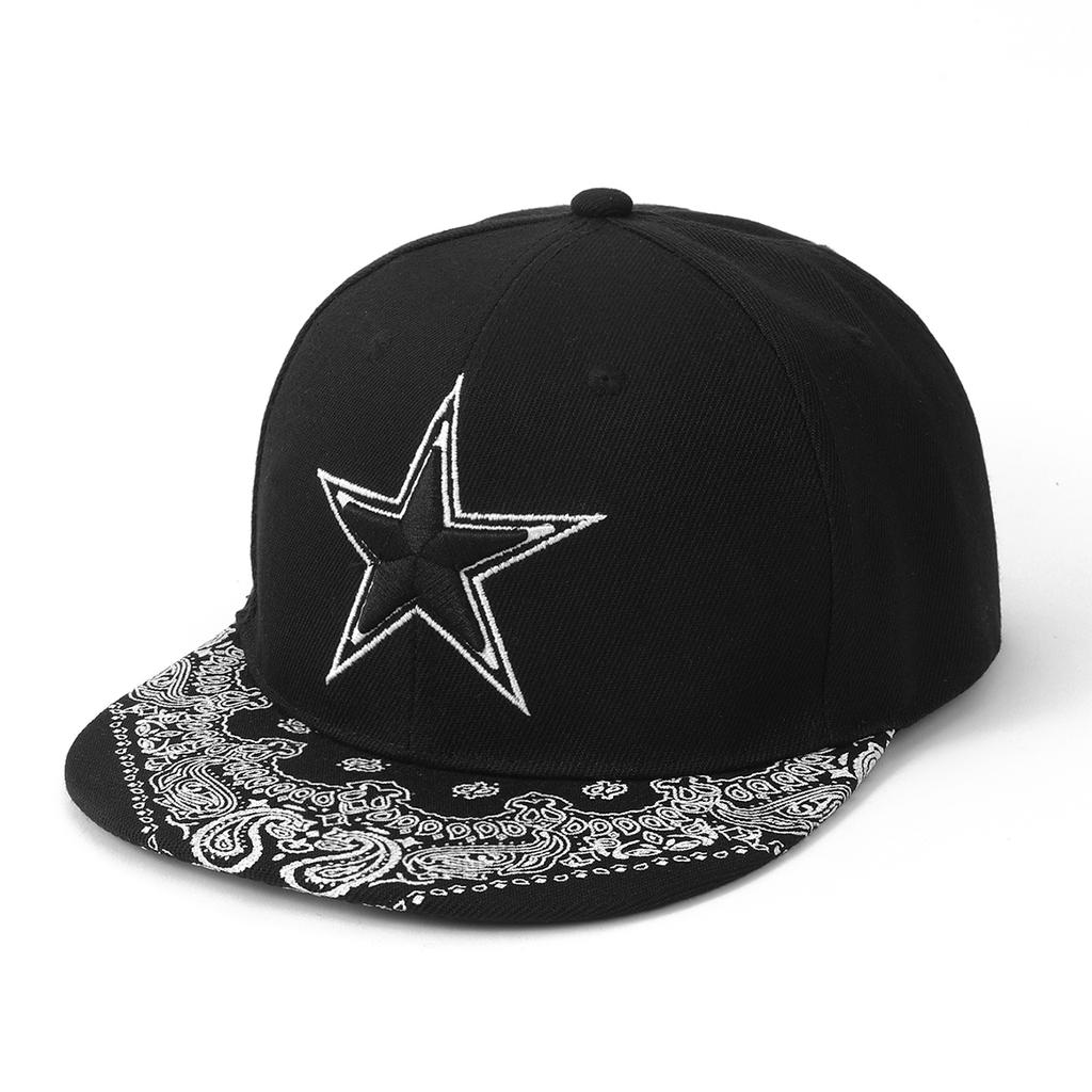 Korean-style Fashionable and Trendy Patchwork Embroidered Five-pointed Star Hip-hop Flat Hat Couple's Sunshade Baseball Cap