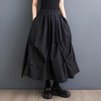 Black Cotton Plus Size High Waist Vintage Summer Casual Loose Long Woman Skirt