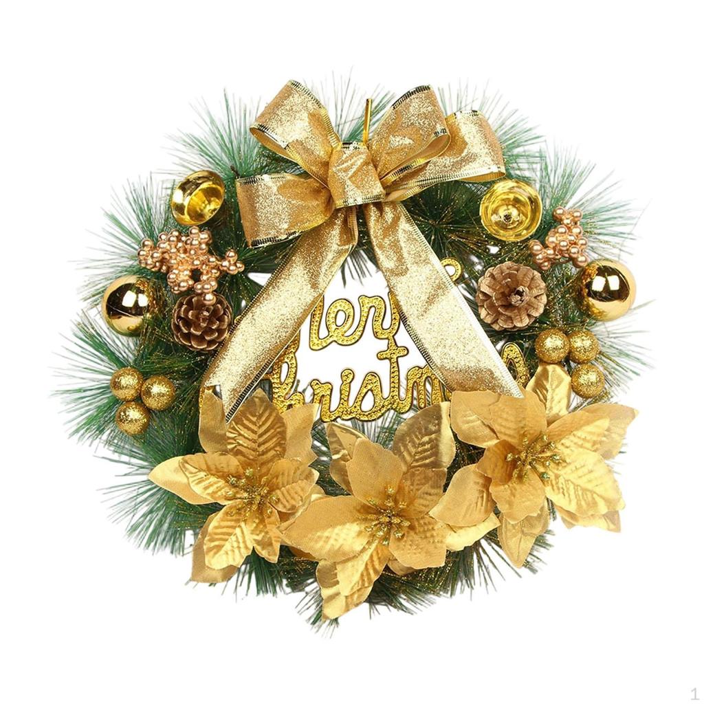Artificial Christmas Wreath (30 Cm) with Bow for Hanging, Suitable Front Door, Fireplace, Party
