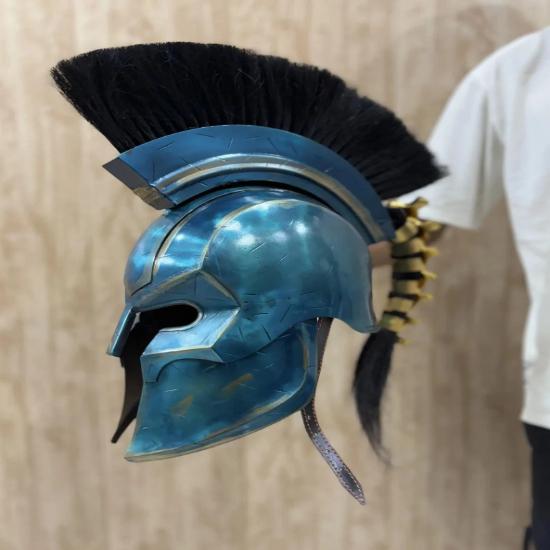 Elmo di Agamennone Ispirato al Film Odyssey – Armatura da Guerriero Greco in Acciaio Blu Fatta a Mano, Cosplay e Esposizione
